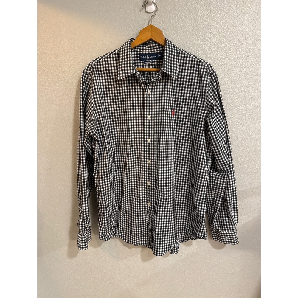 Ralph Lauren Button Down‎ Shirt Men's XL Black White Gingham Custom Fit